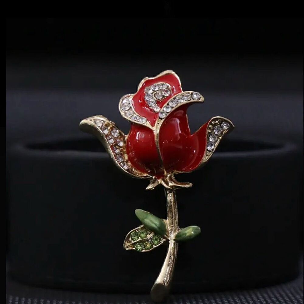 Crystal Rhinestone Rose Brooch Womens Enamel Fashion Floral Pin New